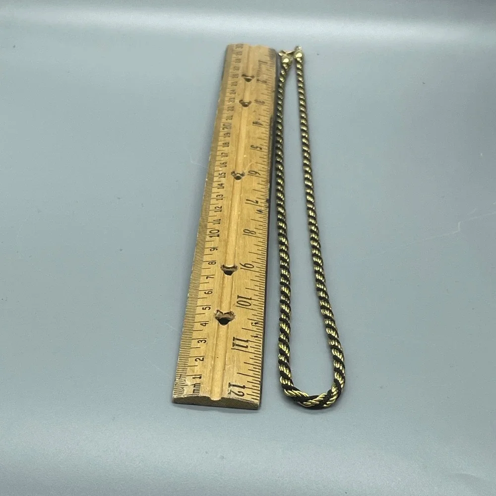 Trifari Vintage Gold Tone‎ and Black Twisted Rope Chain Necklace 24 Inch